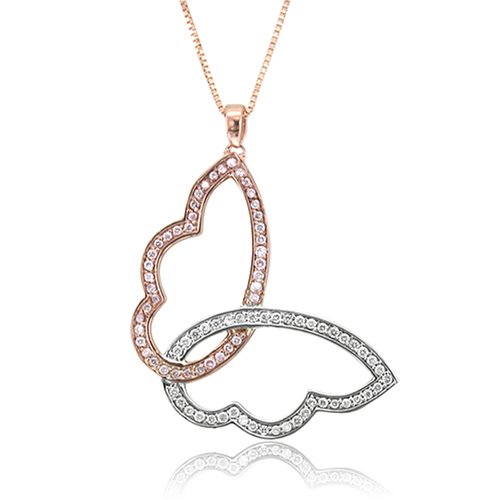 14k Rose and White Gold Pink and White Diamond Wings Pendant (1/3 cttw)