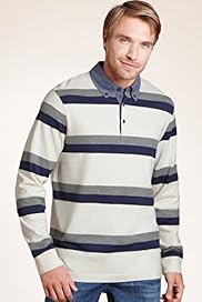 XXXL Blue Harbour Pure Cotton Double Block Stripe Rugby Shirt