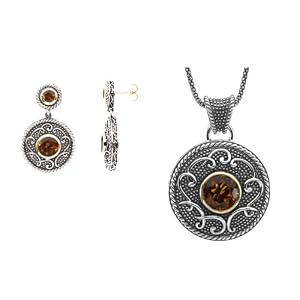 Sterling Silver and 14K Yellow Gold Genuine Madeira Citrine Necklace and... by