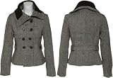 AVIVA Herringbone Wool-Blend Jacket W/ Rib Knit Collar [10749NS], Black/White
