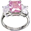 PINK .80 Carat Cubic Zirconia RECTANGLE TRIO Ring - Size 6