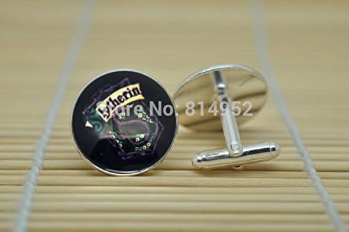 A gentleman 10pairs Harry Potter jewelry Cufflinks Hogwarts Slytherin Crest Cufflinks in Silver glass Cabochon Cuff links C0140