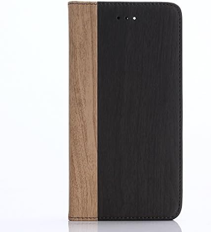 iPhone 7 Plus Luxury Flip Case, Drop Protection Canvas Diary Wood skin design Premium Wallet Case [ID Card / Cash Slot] with Stand Flip Diary Cover and TPU Casing for Apple iPhone 7 Plus (Black)