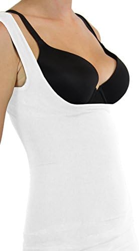 Curvi Target Focused Open Bust Compression Tank Top with Enhanced Wasit Area (S-M (S), white)