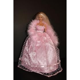An Amazing Pink Ball Gown with Boa Made to Fit the Barbie Doll by