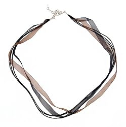 Necklace Cord For Pendants - D34 - 5-Strand Organza and Cord Mixed ~ 17" + 2" Extension Chain ~ Silver Plated Ends ~ Brown and Black