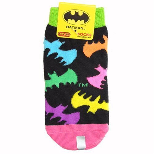 バットマン/BATMAN《バットちらし》キッズソックス☆アメコミキャラクターグッズ（子供用靴下）通販☆【ブラック×ピンク】