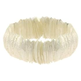 Genuine Mother of Pearl Stone Chip Shell Crescent Stretch Bracelet One Size Fits All by 