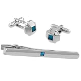 Blue Center in Tin Box by Necktie Accessories silver silver plated clip and cufflinks