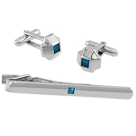 Blue Center in Tin Box by Necktie Accessories silver silver plated clip and cufflinks by Necktie%20Accessories
