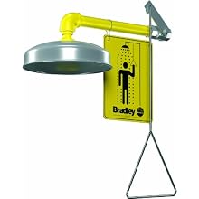 Bradley S19-120A Galvanized Steel 1 Spray Head Horizontal Supply Safety Shower with Stainless Steel Showerhead, Wall Mount, 20 GPM Water Flow, 9" Width x 25-1/2" Height x 15-3/4" Depth