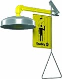 Bradley S19-120A Galvanized Steel 1 Spray Head Horizontal Supply Safety Shower with Stainless Steel Showerhead, Wall Mount, 20 GPM Water Flow, 9" Width x 25-1/2" Height x 15-3/4" Depth