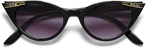 Women's Vintage Inspired Mod Fashion High Pointed Tip Rhinestone Cat Eye Sunglasses UV400 (Black/Gradient)