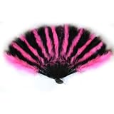 Large Hot Pink and Black Feather Hand Fan for costume, halloween, dance