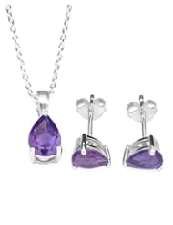 Sterling Silver 2.35 CTW Amethysts Stud Women Jewelry Set. Length 7.5 in. Total Item weight 1.0 g.