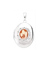 Sterling Silver Floral Cameo Oval Locket with 18 inch chain - S00429 - 28mm x 20mm