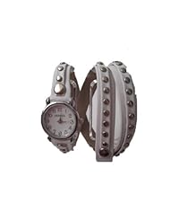 BALI STUD GENEVA SOFT LEATHER WRAP AROUND FASHION WATCH (White)
