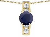 2.05 cts 925 Sterling Silver 14K Yellow Gold Plated Genuine Round Black Sapphire Pendant