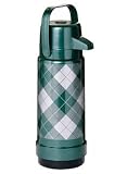 1 litre Pump Action Tartan Vacuum Flask - GREEN