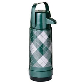 1 litre Pump Action Tartan Vacuum Flask - GREEN