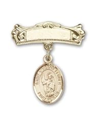 14K Gold Baby Badge with St. Vincent Ferrer Charm and Arched Polished Badge Pin