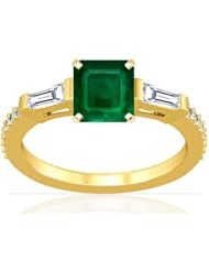18K Yellow Gold Emerald Cut Emerald Ring With Sidestones