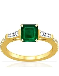 14K Yellow Gold Emerald Cut Emerald Ring With Sidestones