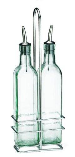 Tablecraft Olive Oil Bottle Set With Two 16 Oz. Square Bottles/Chrome Rack