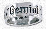 Solid Sterling Silver Zodiac Band Ring - Gemini