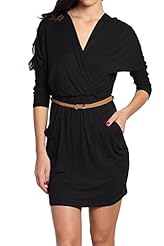 V-neck 3/4 Sleeves Dolman Belted Wrap Jersey/Rayon/Spandex  Dress