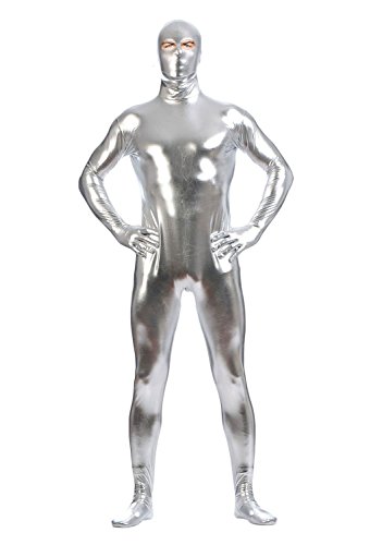 WOLF UNITARD Men's Shiny Metallic Unitard with Eyes Open X-Large Silver