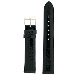 Mens Watch Band Crocodile Grain Black Glossy Built-In Spring Bars 20 millimeter