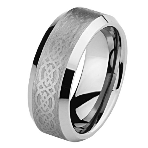 *** LASER ENGRAVING SERVICE *** 8mm Celtic Design Laser Engraved Cobalt Free Tungsten Carbide COMFORT-FIT Wedding Band Ring for Men and Women (Size 8 to 12) [DETAIL INFORMATION - PLEASE CLICK AND CHECK THE ITEM DESCRIPTION]