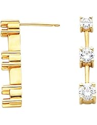 14K Yellow Gold Three-Stone Diamond Earrings - 2.00 Ct. -- LIFETIME WARRANTY