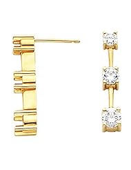 14K Yellow Gold Three-Stone Diamond Earrings - 1.00 Ct. -- LIFETIME WARRANTY