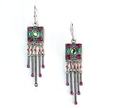 Firefly Multi-Color Swarovski Crystals Mosaic Square with Fringe Dangle Earrings