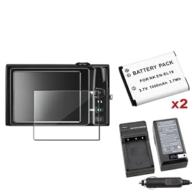 eForCity 2 Battery+Charger+Film for Nikon S4100 EN-EL19 MH-65