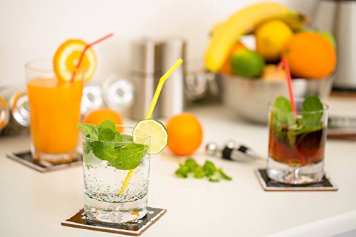 Set of 8 Premium Funny Coasters for Drinks- Large Size 4 inches Square - PLUS 2 Stainless Steel Ball Design Wine Bottle Stoppers - Bar Tools Collection by Prego Unlimited