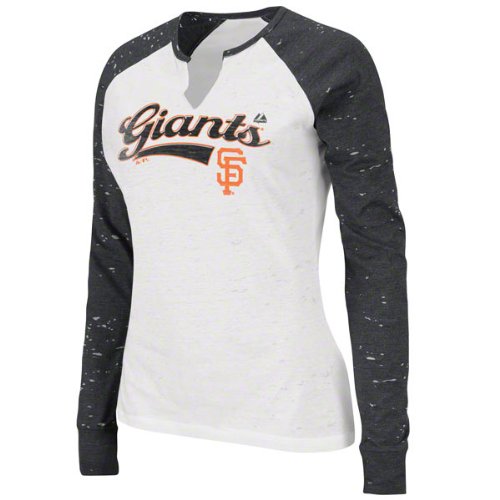 Majestic San Francisco Giants Ladies League Special Long Sleeve T-Shirt - White-Charcoal (Small)