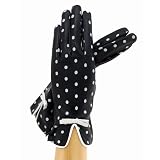 Women Italian Leather Gloves. Polka Dot Black/white, Lined in Silk. By Solo Classe