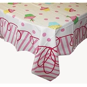 Happy Birthday Tablecloth - Polka Dots &  Cupcakes in Pink