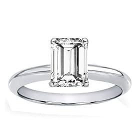 1.50 cttw Genuine White Topaz Emerald Cut Engagement Ring by Zoe R(tm) - 14kt White Gold