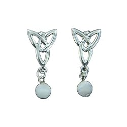 Earrings White Pearl Dust Bead Design Post Silver Toned Irish Celtic Trinity Knot