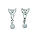 Silver Toned Irish Celtic Trinity Knot Dangle White Pearl Dust Bead Design Post Earrings