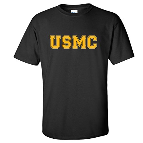 USMC Athletic Gold Adult T-shirt in Black - Large