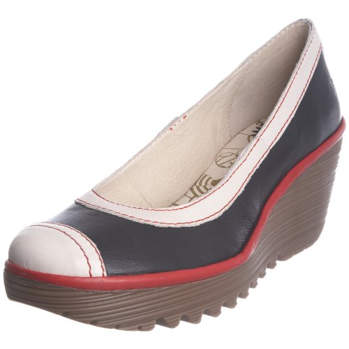 Fly London Womens Yang Wedge Pump,Black/Off White/Red Rug,40 EU/9 M US