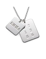 Sterling Silver Name Tag Necklace - Custom Made with Any Name and Date! Free engraving!