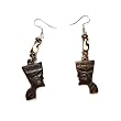 African Nefertiti Bone Dangle Earrings, Dark Brown