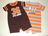 Carter's Boys 2-pack S/S Cotton Knit Rompers Orange/Gray Stripe and Brown/Orange 24 Months