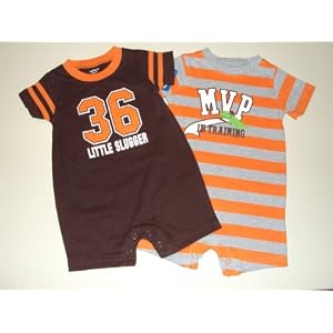 Carter's Boys 2-pack S/S Cotton Knit Rompers Orange/Gray Stripe and Brown/Orange 18 Months